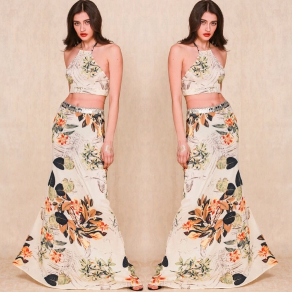 🎉2X HOST PIC🎉FLORAL CROP TOP MAXI SKIRT BOHO SET - Picture 1 of 16